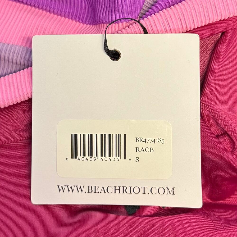 BEACH RIOT Jessa Bandeau One Piece Swimsuit Small Pink Raspberry Colorblock NWT - Picture 11 of 12